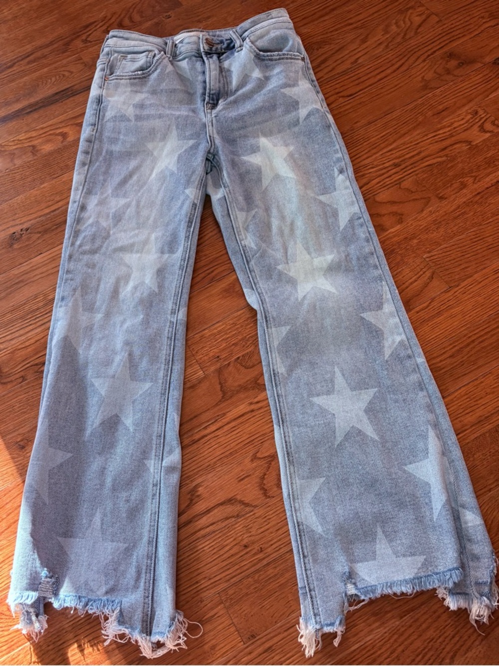 Light Blue Star Print Wide Leg Jeans